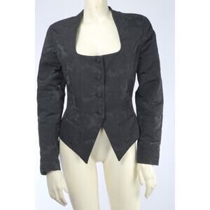 Vintage BEBE Black Floral Textured Fabric Fitted Silhouettes Blazer Jacket Sz 6